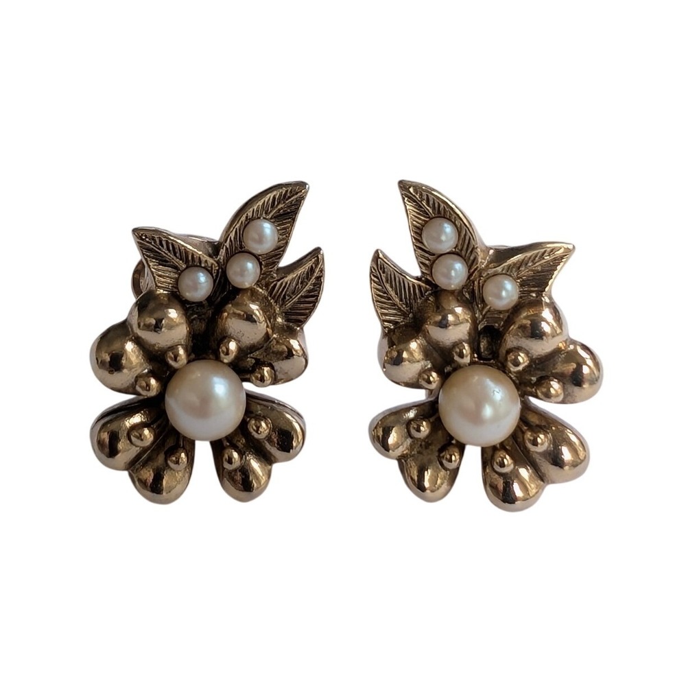 Vintage 1928 Clip On Earrings with Faux Pearl Victorian Inspired